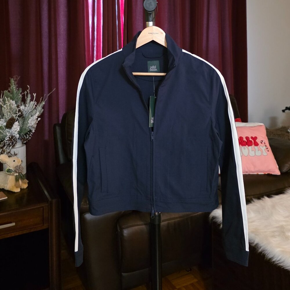 WILD FABLE Dark Blue Track Jacket w/ White Stripes